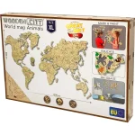 Wooden Map Puzzle 3D World World Map Animals XL 2