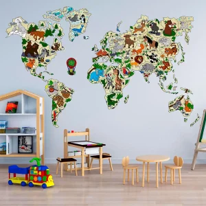Wooden Map Puzzle 3D World World Map Animals XXL 4