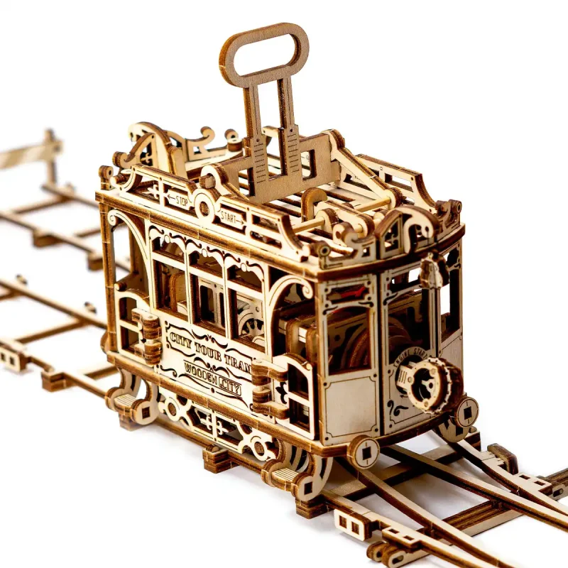 Wooden Puzzle 3D Train City Tram with Rails 15