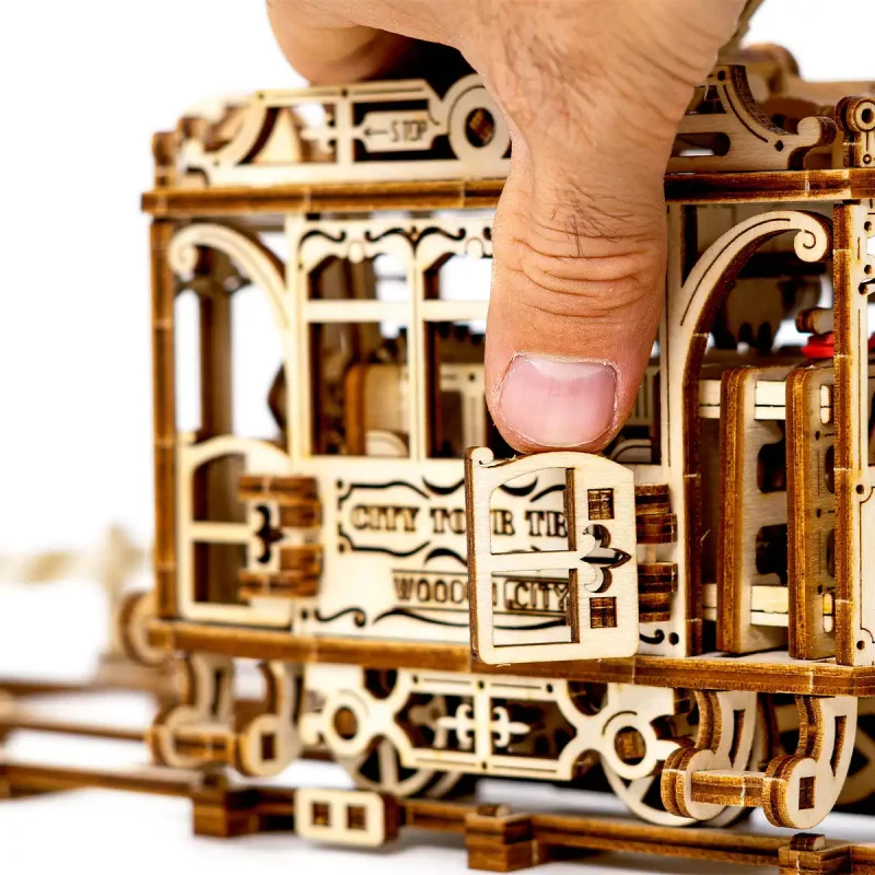 Wooden Puzzle 3D Train City Tram with Rails 12