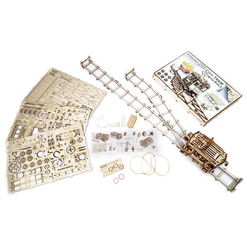 Wooden Puzzle 3D Train City Tram with Rails 21