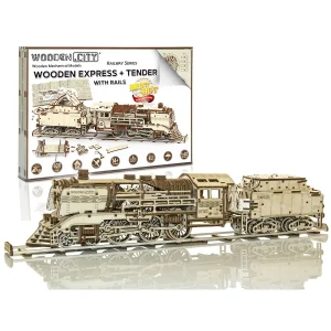 Wooden Puzzle 3D Train Wooden Express + Tender with Rails