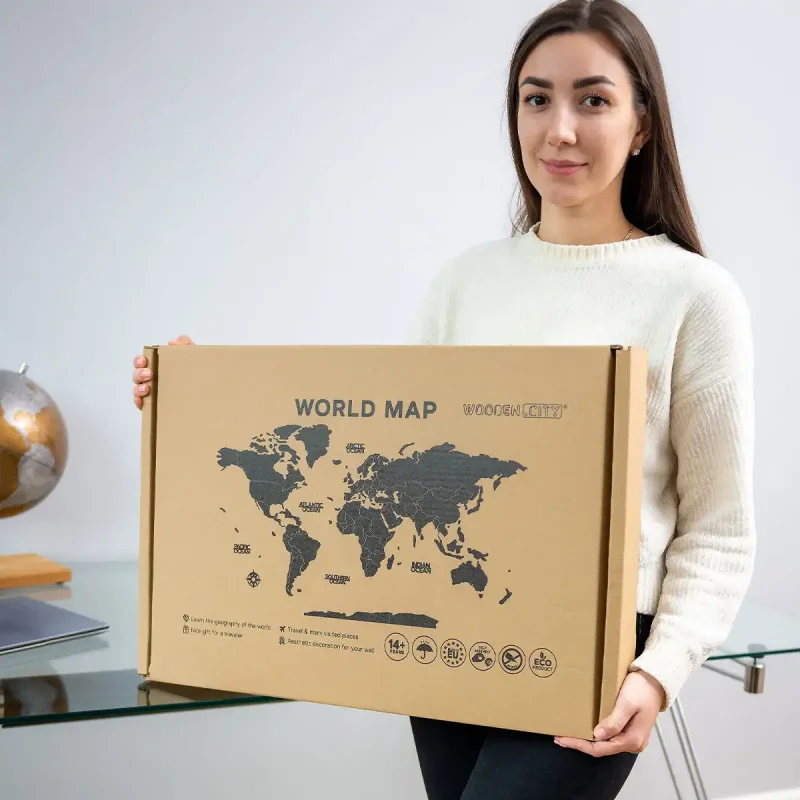 Wooden Map Puzzle 3D World World Map XXL Black - 6