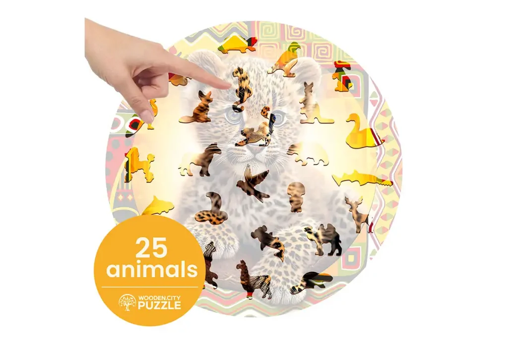 Drewniane puzzle w kształcie zwierząt 250 Slodki Maly Lampart Opis 3
