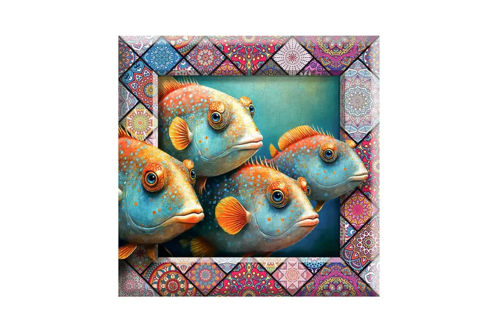 Drewniane puzzle w kształcie zwierząt 500 Tropikalna Ryba opis 4