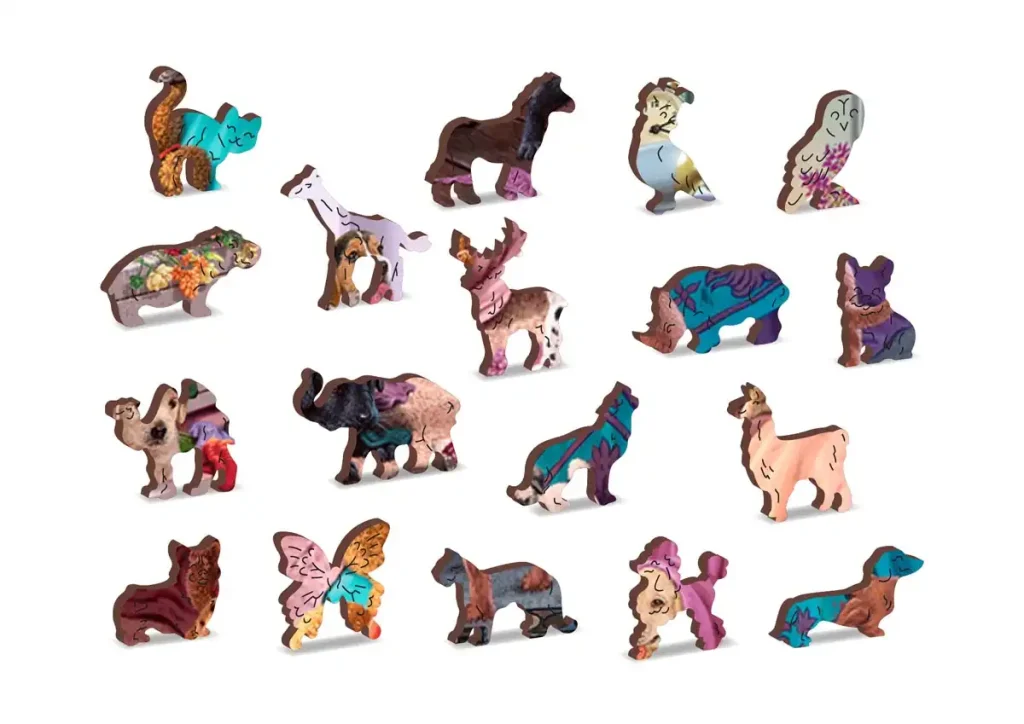 Drewniane puzzle w kształcie zwierząt 500 Naughty Puppies Opis 4