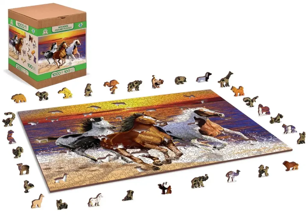 Wooden Puzzle 1000 Wild Horses On The Beach Opis 3