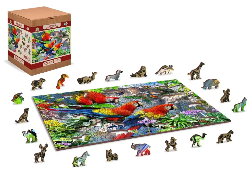 Drewniane Puzzle w kształcie zwierząt Wyspa Papug 500 opis 3