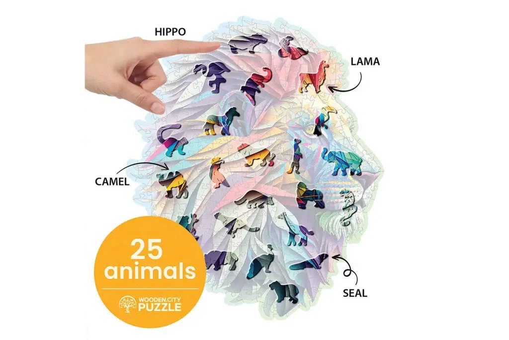 Drewniane puzzle w kształcie zwierząt 250 Nowoczesny Lew opis 4