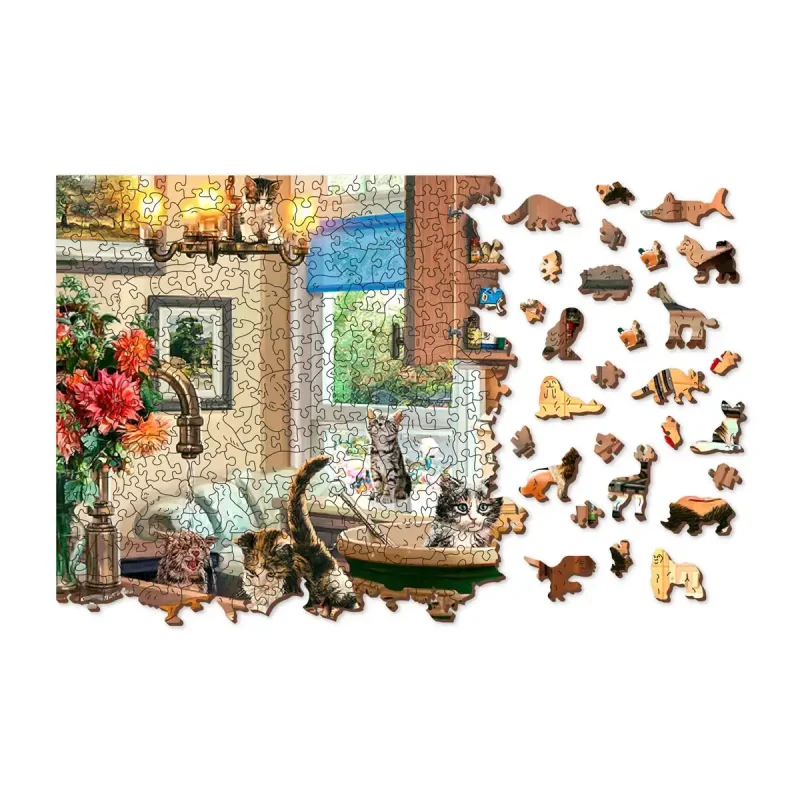 Wooden Puzzle 1000 Kitten Kitchen Capers 1