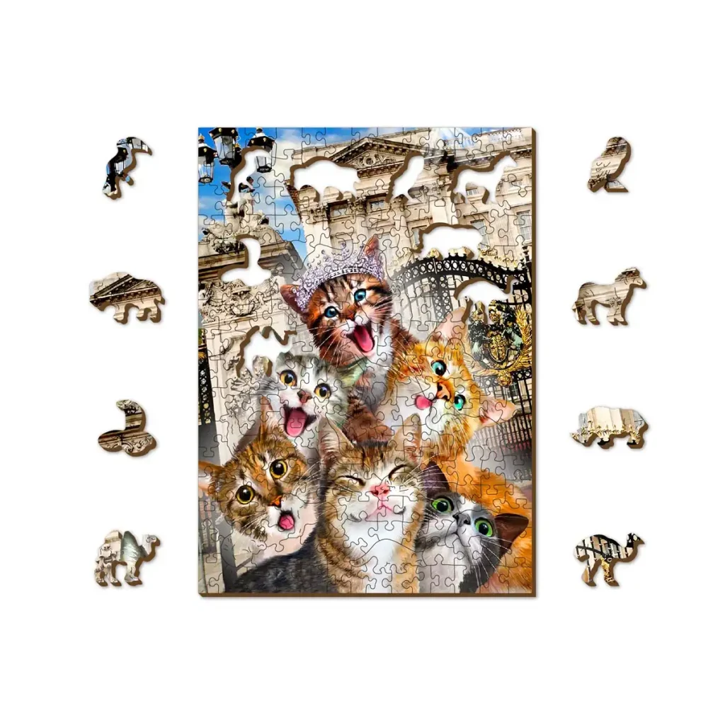 Puzzle Drewniane w kształcie zwierząt 200 Kocięta w Londynie opis 1