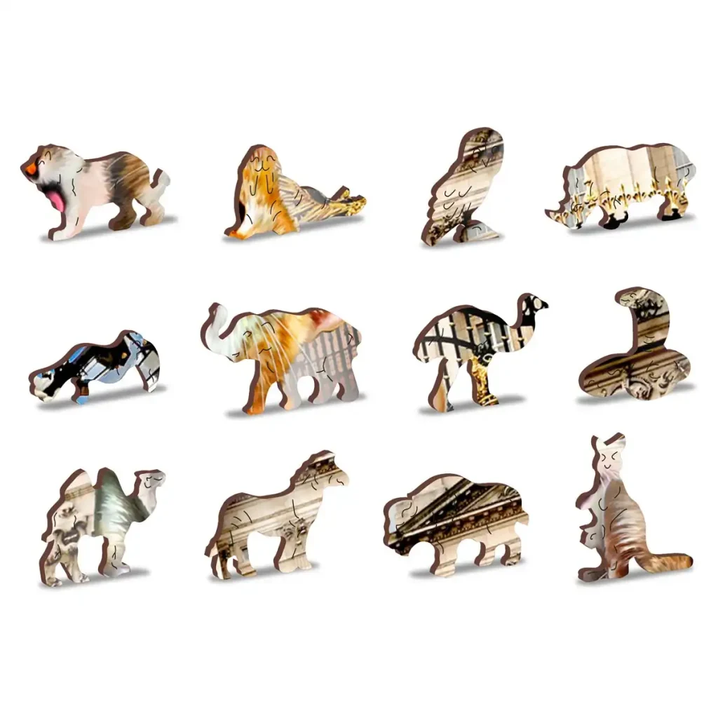 Puzzle Drewniane w kształcie zwierząt 200 Kocięta w Londynie opis 2