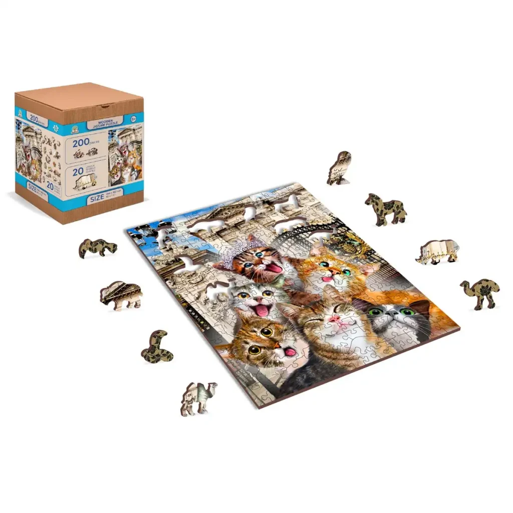 Puzzle Drewniane w kształcie zwierząt 200 Kocięta w Londynie opis 3