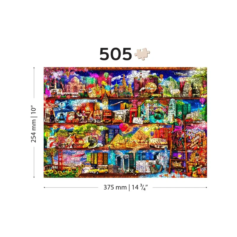 Wooden Puzzle 500 World Travel Bookshelf 1- 3