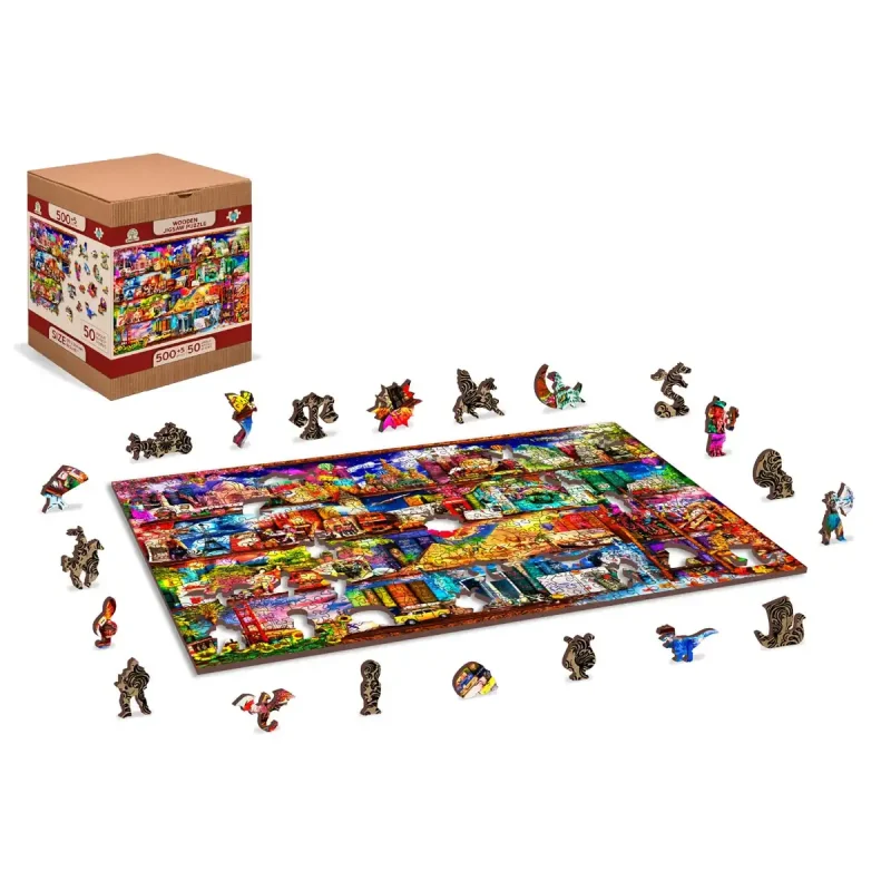 Wooden Puzzle 500 World Travel Bookshelf 1- 8