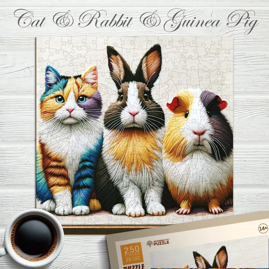 Cat & Rabbit & Guinea Pig 250 Wooden Puzzle 2