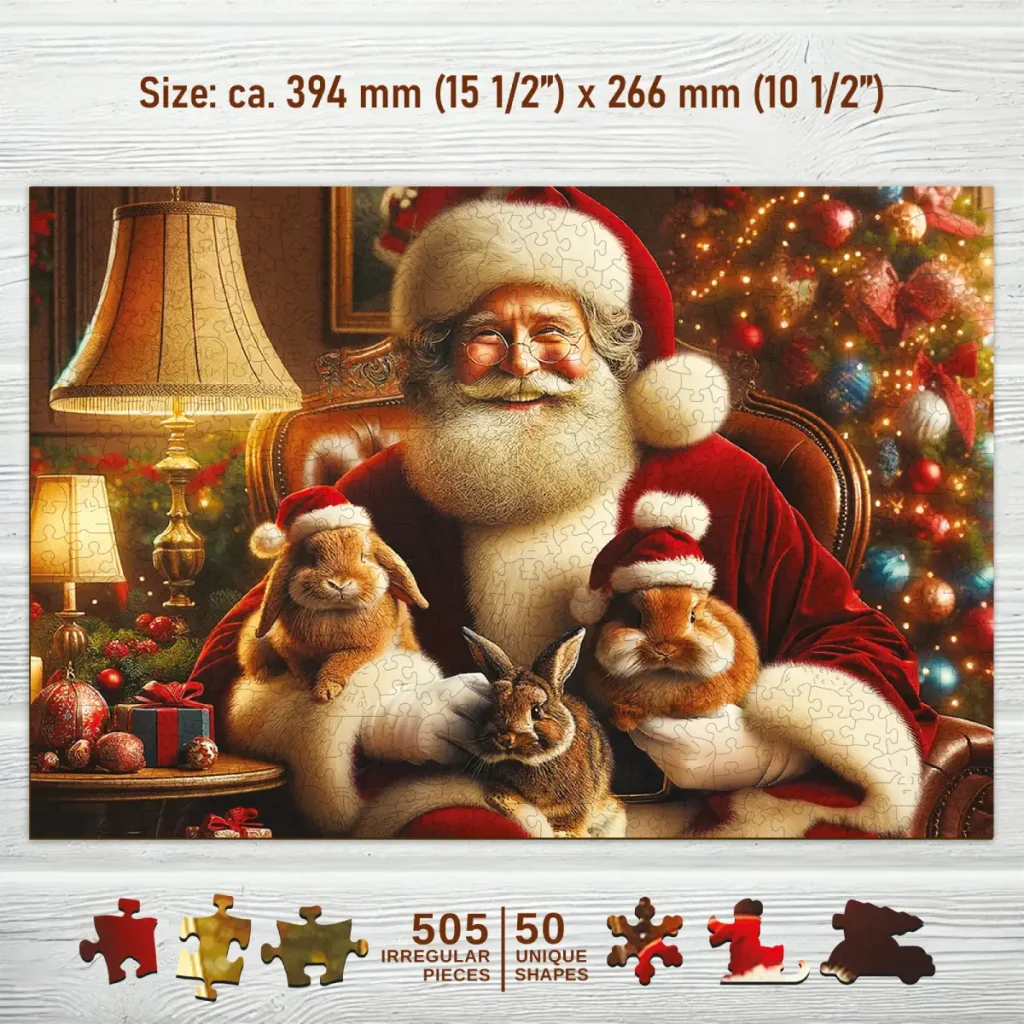 Santa & Cute Rabbits 500 Wooden Puzzle 1