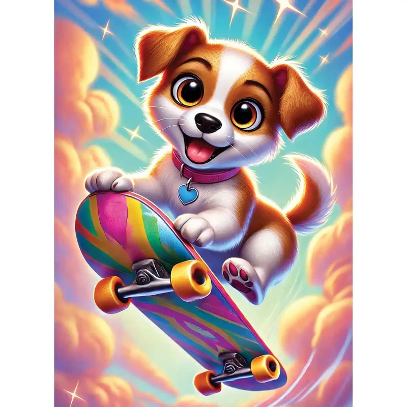 Wooden Puzzle 40 Skateboarding Puppy Fun 2