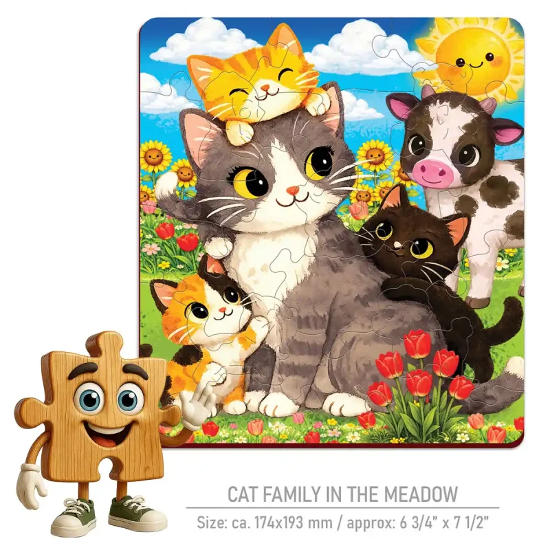Wooden Puzzle 20 Cat Family in the Meadow 1