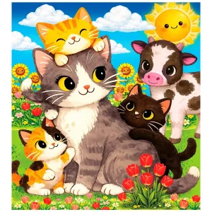 Wooden Puzzle 20 Cat Family in the Meadow