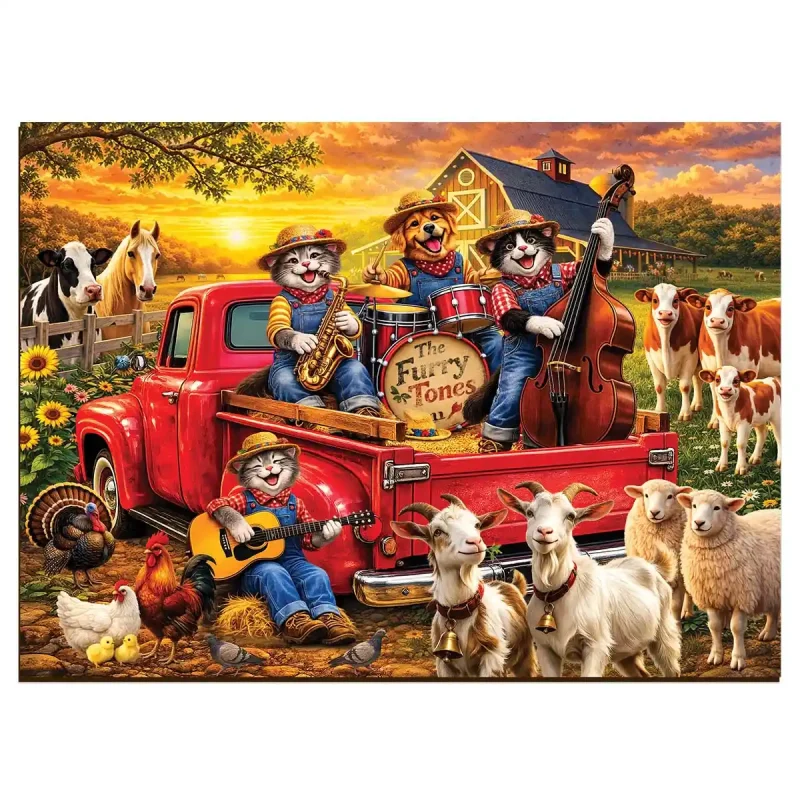 wooden-puzzle-1000-Cat-Band-on-the-Farm-10 Wooden Puzzle 1000 Cat Band on the Farm 10